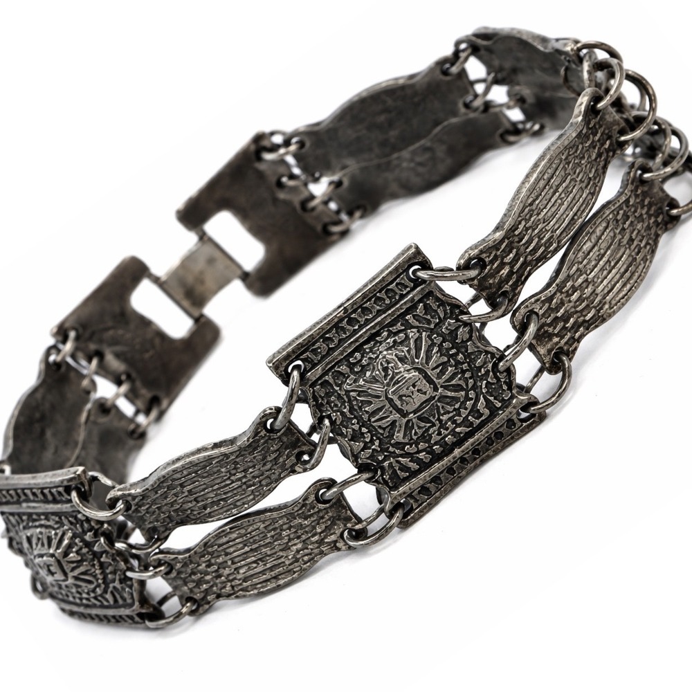 Vintage Estados Unidos De Columbia 0900 Bar Panel Link Silver Bracelet Crest